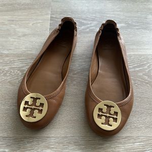 Tan Tory Burch ballet flats, gold accent, size 6